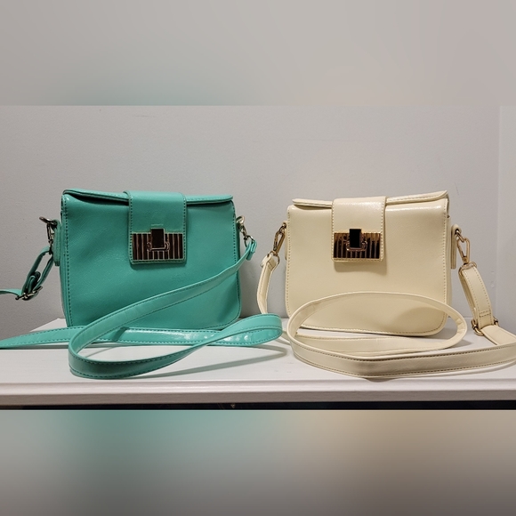 Two Real Cute Green and Cream Color Cross Budy Bags Purses  Small. Vegan Leather - Picture 4 of 6